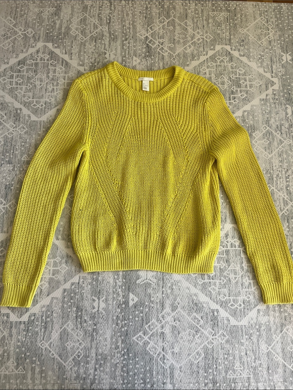 H&M Chartreuse Yellow Crewneck Knit Sweater